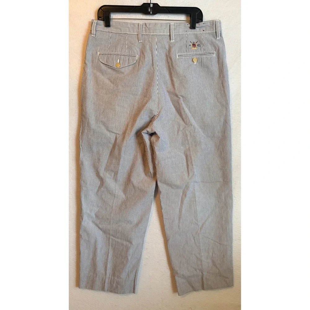Tommy Hilfiger Mens Seersucker Pleated Pinstripe Trousers Blue White‎ 36x32